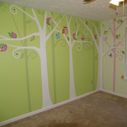 Woodland Wonderland - Designed to coordinate with the linens, this stylized mural has lots of woodland critters excited to meet the little miss that is moving in. - 