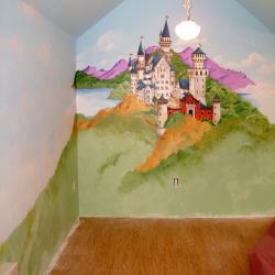 A Storybook Playhouse - Cinderella's castle on one wall…..