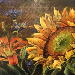 FOR SALE - As the Sunflower Turns - 24" x 36" acrylic & metal reactive paint on panel - FOR SALE